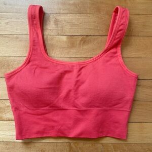 J. Crew SculptStretch Square Neck Longline Ribbed Sports Bra - Coral - Small